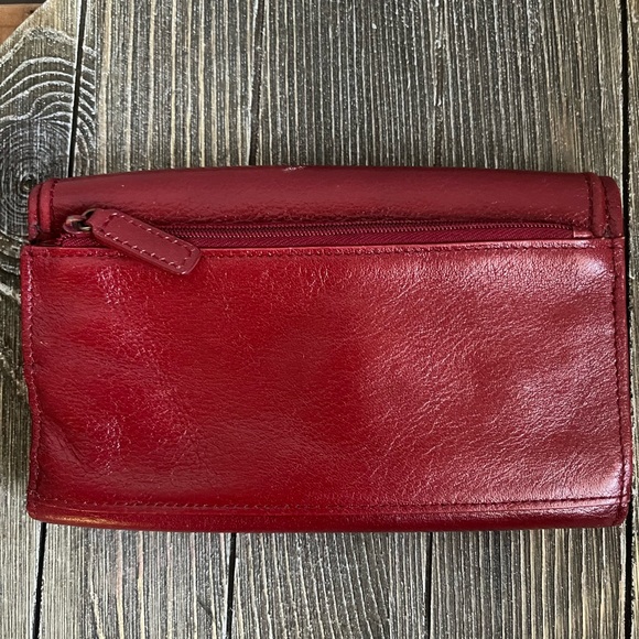 Fossil Wallet Vintage Red Leather Wallet Billfold Trifold Handbag Y2K Coin Pouch - Picture 6 of 8